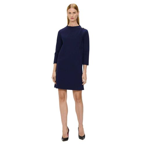 Veronika Maine Compact Ponte Button Shoulder Dress
